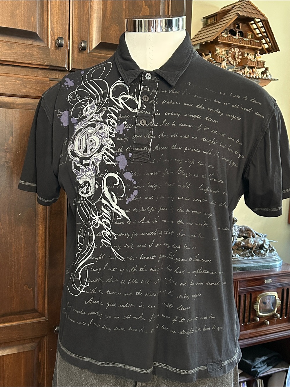 Y2K Black Graphic XG Sz XL Polo Shirt - Affliction Inspo